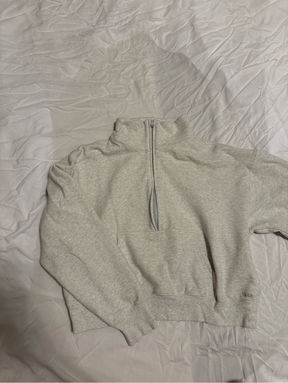 Aritzia Light Gray Cropped Half-Zip Sweatshirt